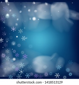 Blue Realistic Snowfall, Vector. Christmas, New Year Sky Holidays Background. Realistic Vector Snowfall, Flying, Falling Snowflakes. Christmas Decoration, Ice, Storm, Frost Effect Vector Border.