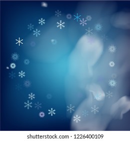 Blue Realistic Snowfall, Vector. Holidays Background, Christmas, New Year Sky. Realistic Snowfall Pattern, Falling Snowflakes Overlay. Christmas Dots Frame, Ice, Storm, Frost Effect Vector Border.
