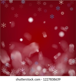 Blue Realistic Snowfall, Vector. Holidays Background, Christmas, New Year Sky. Realistic Snowfall Texture, Flying Snowflakes Overlay. Random Dots, Storm Sky, Frost Effect Magic Ice Square Frame.