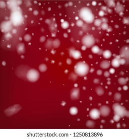 Blue Realistic Snowfall, Vector. Holidays Background, Christmas, New Year Sky. Realistic Vector Snowfall, Flying, Falling Snowflakes. Christmas Dots, Storm, Frost Effect Magic Ice Square Frame.