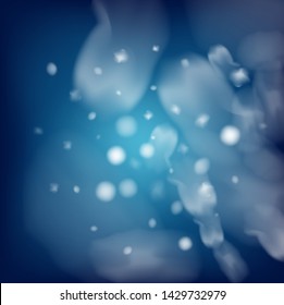 Blue Realistic Snowfall, Vector. Holidays Background, Christmas, New Year Flyer. Realistic Snowfall Texture, Flying Snowflakes Overlay. Random Dots, Storm Sky, Frost Effect Magic Ice Square Frame.