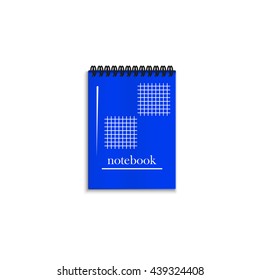 Blue realistic spiral notebook isolated on white background.