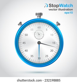 Blue realistic stopwatch for your design. Vector icon