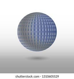 Blue realistic three dimensional sphere isolated on grey background. Vector illustration. Eps 10.