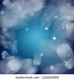 Blue Realistic Vector Snowfall. Christmas, New Year Grunge Holidays Background. Realistic Vector Snowfall, Flying, Falling Snowflakes. Christmas Dots Frame, Ice, Storm, Frost Effect Vector Border.