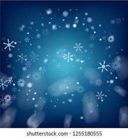 Blue Realistic Vector Snowfall. Christmas, New Year Grunge Holidays Background. 