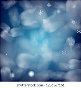 Blue Realistic Vector Snowfall. Christmas, New Year Grunge Holidays Background. Realistic Snowfall Texture, Flying Snowflakes Overlay. Winter Dots, Storm Sky, Frost Effect Silver Ice Square Frame.