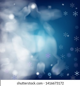 Blue Realistic Vector Snowfall. Christmas, New Year Sky Holidays Background. Flying, Falling Snowflakes, Realistic Vector Snowfall. Winter Dots, Storm Sky, Frost Effect Silver Ice Square Frame.