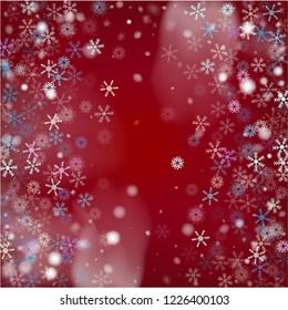 Blue Realistic Vector Snowfall. Holidays Background, Christmas, New Year Sky. Flying, Falling Snowflakes, Realistic Vector Snowfall. Christmas Decoration, Ice, Storm, Frost Effect Vector Border.
