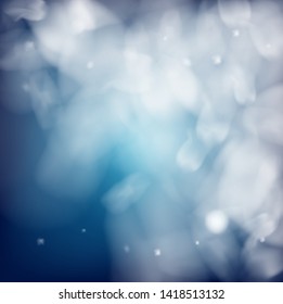 Blue Realistic Vector Snowfall. Holidays Background, Christmas, New Year Flyer. Realistic Vector Snowfall, Flying, Falling Snowflakes. Winter Dots, Storm Sky, Frost Effect Silver Ice Square Frame.