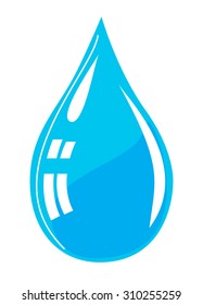 Blue realistic vector water drop isolated on white background. 