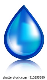 Blue realistic vector water drop isolated on white background. 