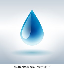 Blue realistic vector water drop isolated with shadow. 