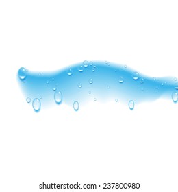 Blue realistic water drops on  white background