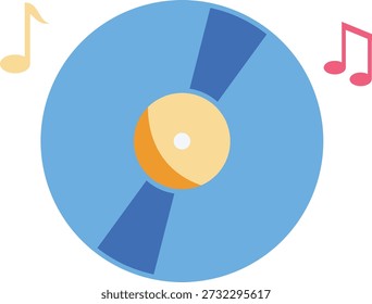 Um disco azul com notas musicais e uma única nota, ilustrando uma atmosfera musical animada.