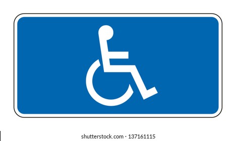 Blue rectangle handicapped sign with wheelchair, isolated on white, vector