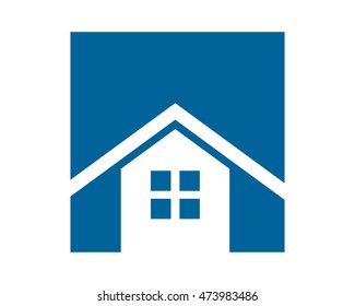 blue rectangle house home housing residence residential real estate image vector icon logo symbol