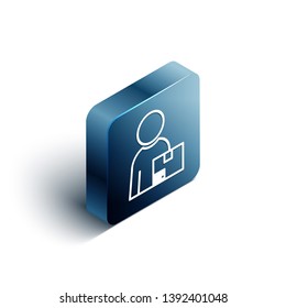 Blue rectangle isometric Deliveryman, service, box, worker, deliver concept