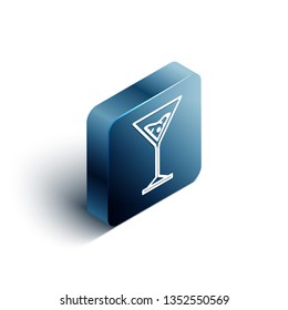 Blue rectangle isometric Martini cocktail glass icon. Drink concept
