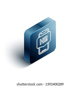 Blue rectangle isometric Message "Hi"on smartphone