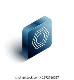 Blue rectangle isometric Nut super icon. Screw symbol.