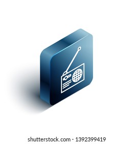 Blue rectangle isometric Radio vector icon