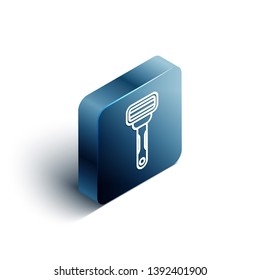 Blue rectangle isometric Razor icon. Shaving vector icon