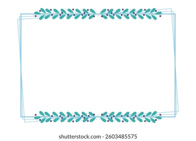 Blue Rectangular Borders Frame With Purple And Green Leaves
