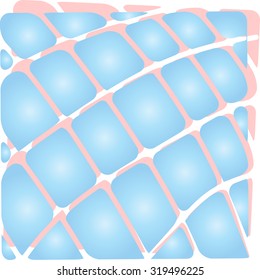 Blue rectangular bubbles with a pink shade.