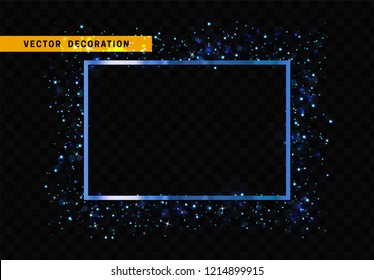 Blue rectangular frame isolated on transparent background. Glitter border shining particles, of light effects Blue rectangular frame isolated on transparent background. Glitter border shining particles, of light effects