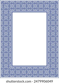 Blue rectangular Vertical Islamic Asian Kazakh national ornament ornament frames. A4 format. Abstract Asian elements of the national pattern of the ancient nomads of the Kazakhs, Kyrgyz, Mongols,