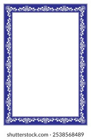 Azul retangular Vertical ornamento quadro arabesco. formato A4. Vintage, quadro vetorial étnico com arabescos EPS. Moldura padrão para diploma, utensílio doméstico, bordados, produtos impressos