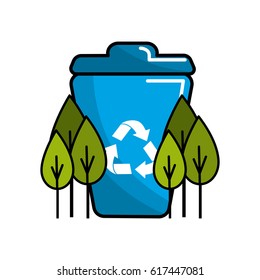 blue recycle can with plants icon