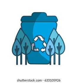blue recycle can with plants icon