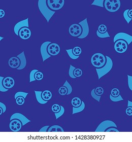 Blue Recycle clean aqua icon isolated seamless pattern on blue background. Drop of water with sign recycling. Vector Illustration