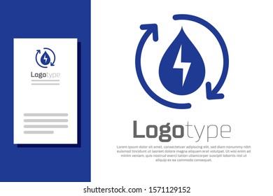 Blue Recycle clean aqua icon isolated on white background. Water recycling energy symbol. Drop of water with recycling. Water refresh arrows. Logo design template element. Vector Illustration