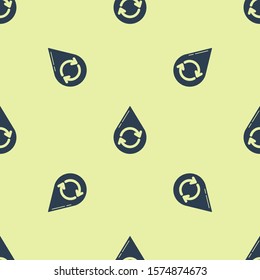 Blue Recycle clean aqua icon isolated seamless pattern on yellow background. Drop of water with sign recycling.  Vector Illustration