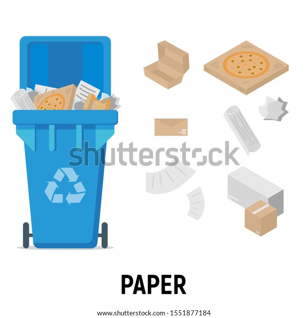 Blue Recycle Garbage Bin Paper Set Stock Vector (Royalty Free ...