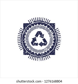 Blue recycle icon inside rubber stamp