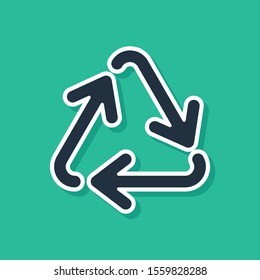 Blue Recycle symbol icon isolated on green background. Circular arrow icon. Environment recyclable go green.  Vector Illustration