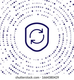 Símbolo azul reciclar dentro del icono del escudo aislado en fondo blanco. Signo de protección ecológica. Puntos aleatorios del círculo abstracto. Ilustración vectorial
