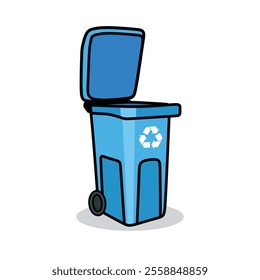 Blue recycling wheelie trash bin vector illustrations Blue color or waste bin and Blue bin icon with white background design 