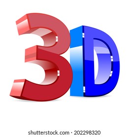 Blue and red 3d text isolated on white