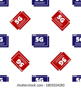 Blue and red 5G new wireless internet wifi connection icon isolated seamless pattern on white background. Global network high speed connection data rate technology. Vector.