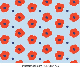 blue and red 70s floral seamless vector pattern editable and separable 