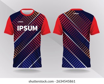blue and red abstract background and pattern for sport jersey design and mockup. front and back view template