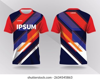 blue and red abstract background and pattern for sport jersey design and mockup. front and back view template