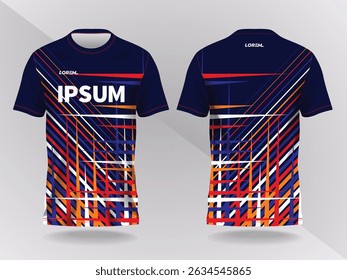 blue and red abstract background and pattern for sport jersey design and mockup. front and back view template
