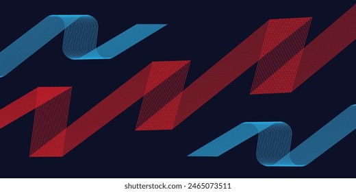 Blue red abstract background with shiny red lines on dark blue background vector