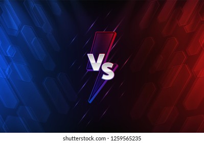 Blue and red abstract background with versus monogram. Lightning bolt and chrome letters. Team competition. Eps10 vector